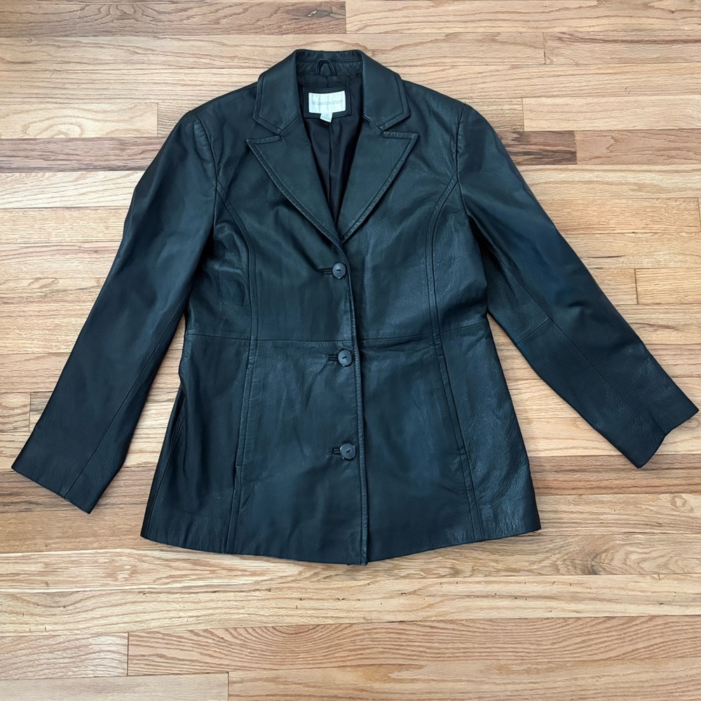 Worthington Black Leather Jacket, Vintage, Size Large